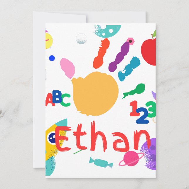 Cute Personalised Kid's ABC Hand Paint 123 Invitation (Front)
