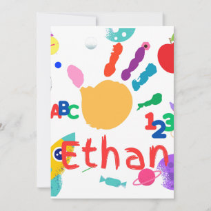 Cute Personalised Kid's ABC Hand Paint 123 Invitation