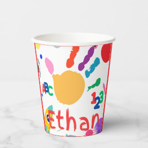 Cute Personalised Kid's ABC Hand Paint 123 Paper Cups