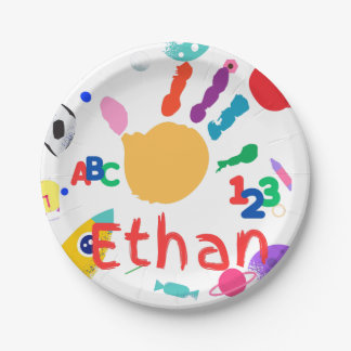 Cute Personalised Kid's ABC Hand Paint 123 Paper Plate