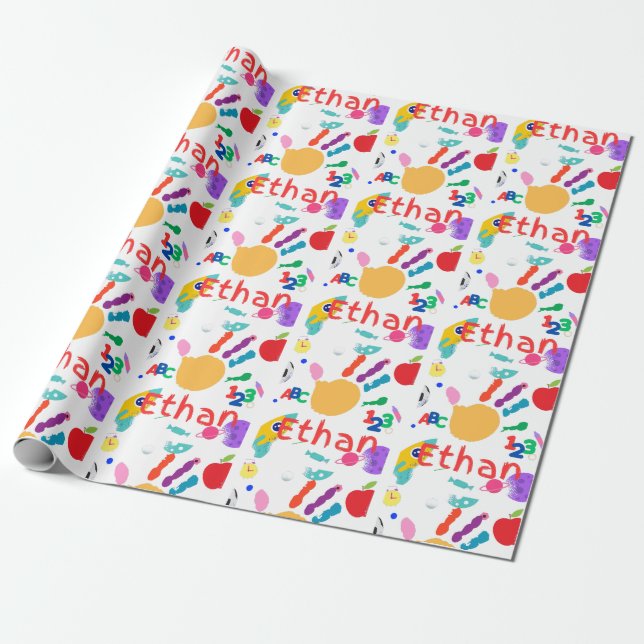 Cute Personalised Kid's ABC Hand Paint 123 Wrapping Paper (Unrolled)