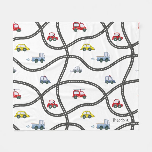 Cute Personalised Kids Car Fleece Blanket (Front (Horizontal))