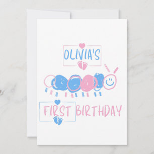 Cute Personalised Kids Doodle Worm Draw Birthday Invitation