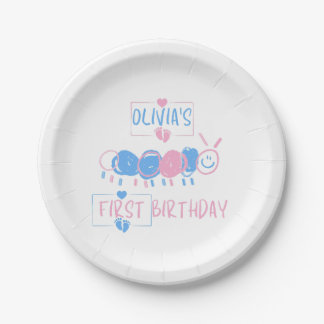 Cute Personalised Kids Doodle Worm Draw Birthday Paper Plate
