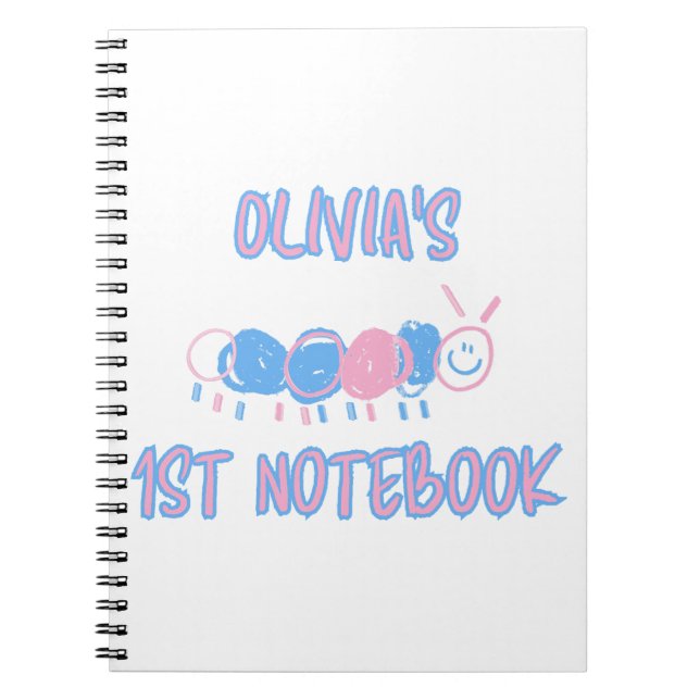 Cute Personalised Kids Doodle Worm Drawing Notebook (Front)