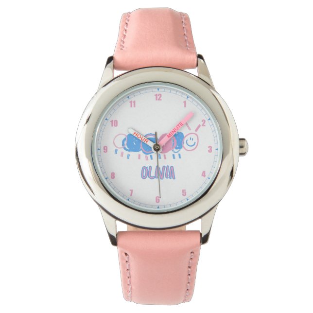 Cute Personalised Kids Doodle Worm Drawing  Watch (Front)