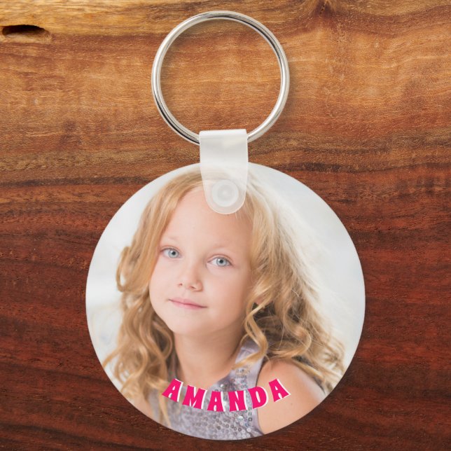 Cute Personalised Kids Photo Name Key Ring (Back)