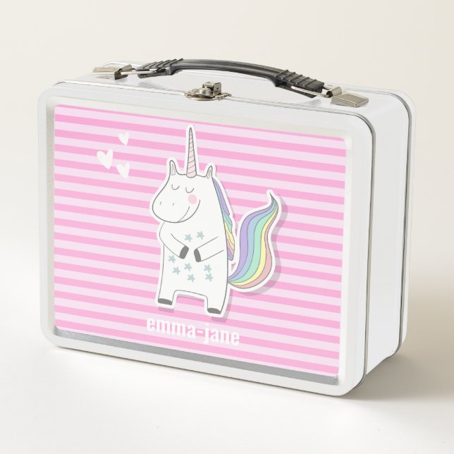 Cute Personalised Kids Unicorn Metal Lunch Box (Front)