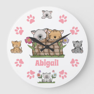 Cute Personalised Kittens, Cats and Paw Prints Large Clock