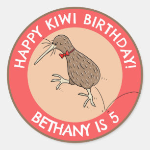 Cute personalised kiwi bird birthday cartoon classic round sticker