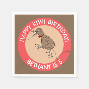 Cute personalised kiwi bird birthday cartoon napkin