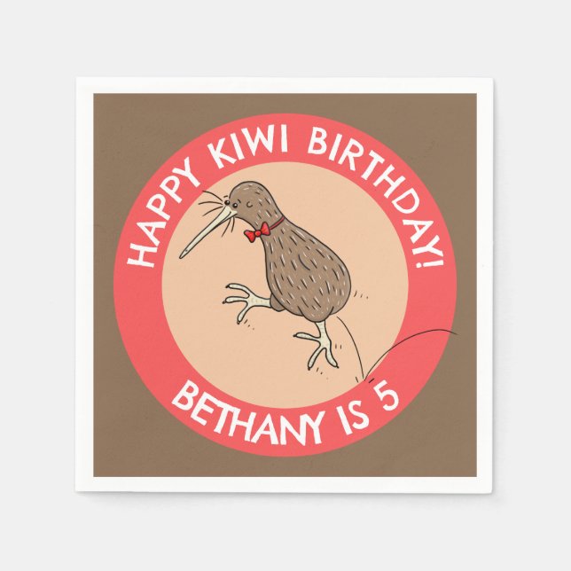Cute personalised kiwi bird birthday cartoon napkin (Front)