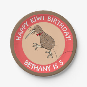 Cute personalised kiwi bird birthday cartoon paper plate