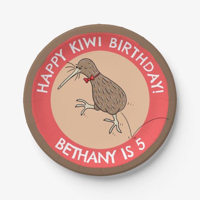 Cute personalised kiwi bird birthday cartoon paper plate (Front)