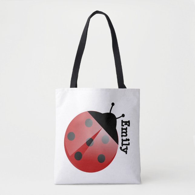 Cute Personalised Ladybug on White Tote Bag (Front)