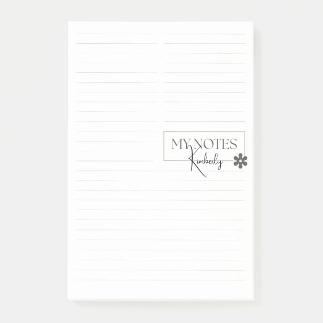 Cute Personalised Lined Simple Modern White Post-it Notes (Front)