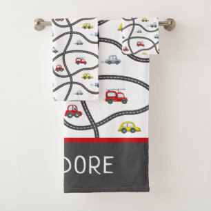 Cute Personalised Little Boy Kids Car Bath Towel Set