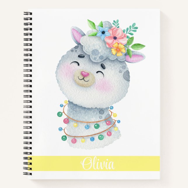 Cute Personalised Llama  Notebook (Front)