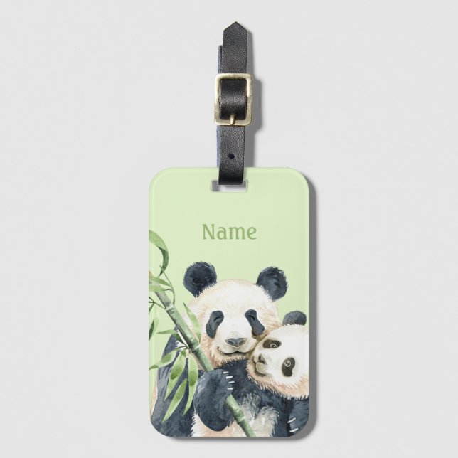 Cute Personalised Luggage Tag | Pandas (Front Vertical)