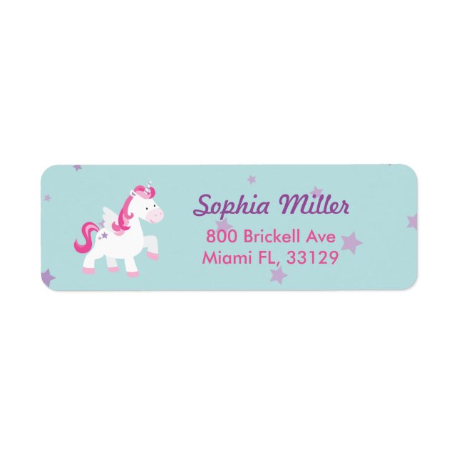 Cute Personalised Magical Unicorn Address Label (Front)