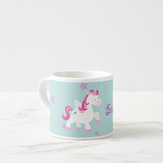 Cute Personalised Magical Unicorn Espresso Mug (Front Left)