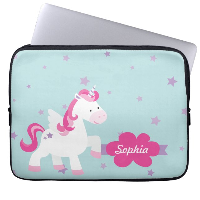 Cute Personalised Magical Unicorn Laptop Sleeve (Front)