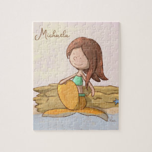 Cute Personalised Mermaid Beach Jigsaw Puzzle