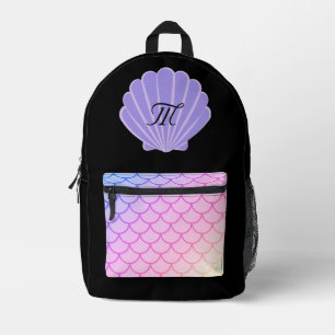 cute personalised mermaid black  printed backpack