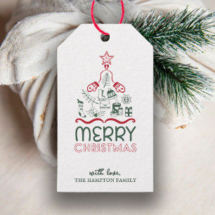 Cute Personalised Merry Christmas Doodle Tree Gift Tags