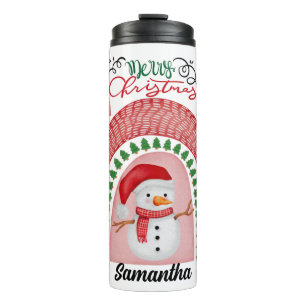 Cute Personalised Merry Christmas Snowman Thermal Tumbler