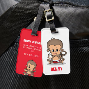 Cute Personalised Monkey Luggage Tag (Drinking)