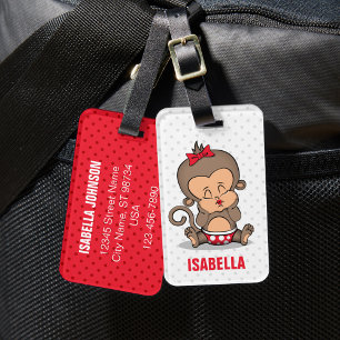 Cute Personalised Monkey Luggage Tag (K)