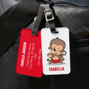 Cute Personalised Monkey Luggage Tag (W)