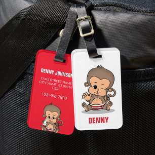 Cute Personalised Monkey Luggage Tag (Waving)