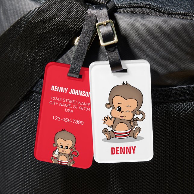 Cute Personalised Monkey Luggage Tag (Waving) (Creator Uploaded)