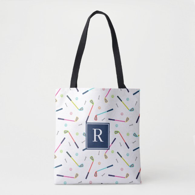 Cute Personalised Monogram Golf Pattern Women Tote Bag (Front)