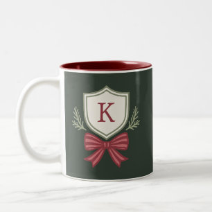 Cute Personalised Monogram Initial Bow Christmas Two-Tone Coffee Mug
