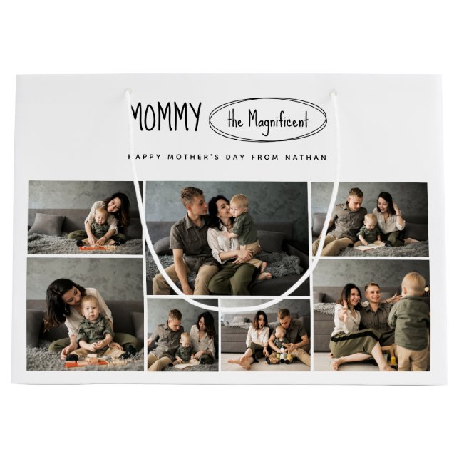 Cute Personalised Mothers Day Family Photo Large Gift Bag (Front)