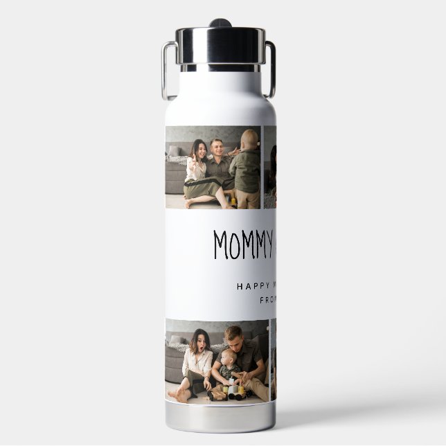 Cute Personalised Mothers Day Family Photo Water Bottle (Front)