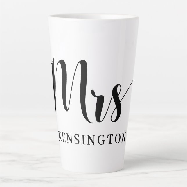 Cute Personalised Mrs Newlywed Typography Latte Mug (Front)
