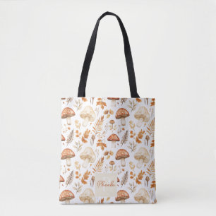 Cute Personalised Mushrooms and Leaves Fall Tote Bag