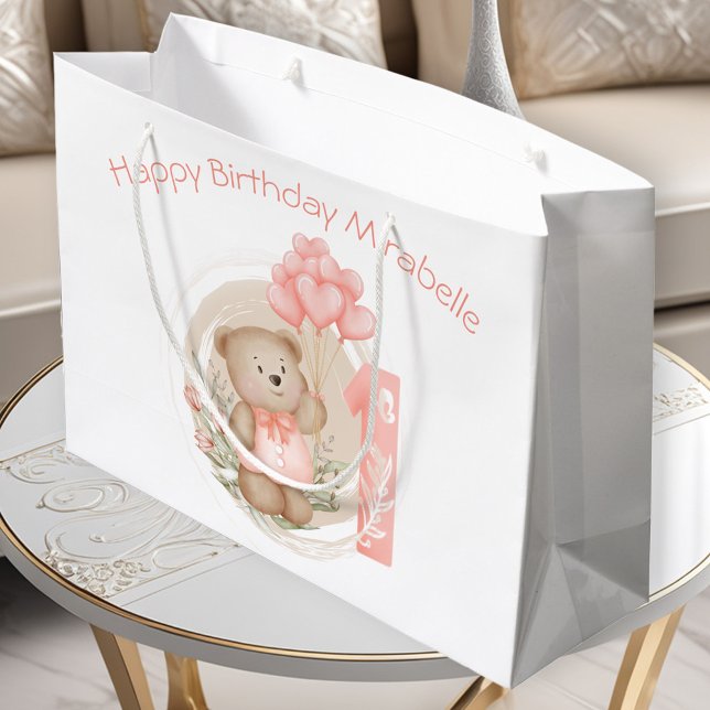 Cute Personalised Name 1st Birthday Girl Gift Bag (Cute Personalized Name 1st Birthday Girl Gift Bag)