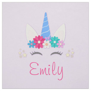 Cute Personalised Name and Unicorn Quilt Square Fabric