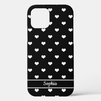 Cute personalised name hearts pattern black iPhone 12 case
