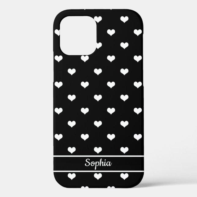 Cute personalised name hearts pattern black Case-Mate iPhone case (Back)