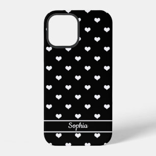 Cute personalised name hearts pattern black iPhone 12 case