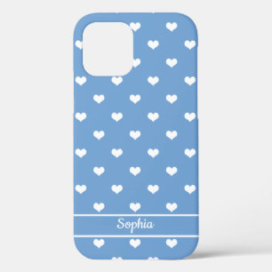 Cute personalised name hearts pattern blue iPhone 12 case