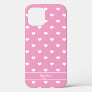 Cute personalised name hearts pattern pink iPhone 12 case