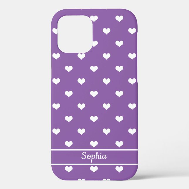 Cute personalised name hearts pattern purple Case-Mate iPhone case (Back)