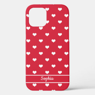 Cute personalised name hearts pattern red iPhone 12 case